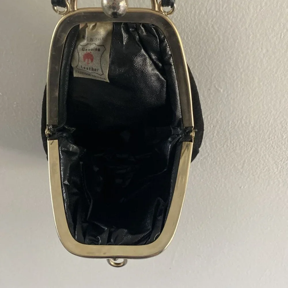 RARE Vintage Antique Evening Bag Italian Leather Suede Clasp Vgc​ - Picture 6 of 10